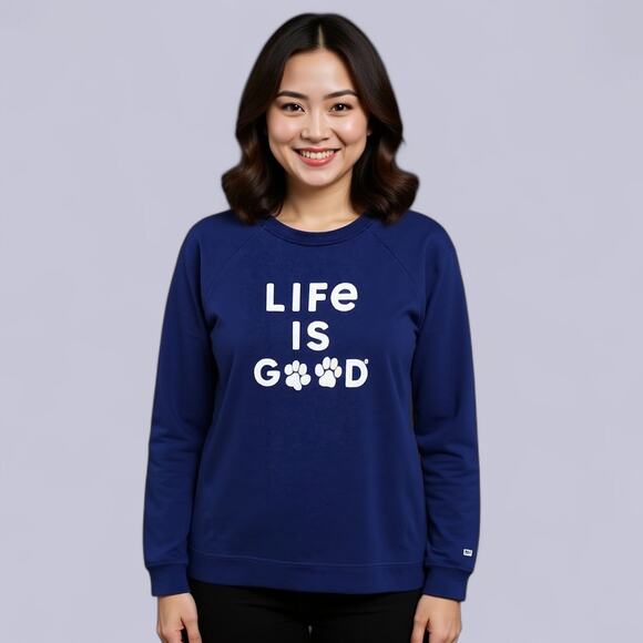 Life Is Good Women's Soft Long Sleeve Logo Sweatshirt Large Navy BLUE - Picture 1 of 7